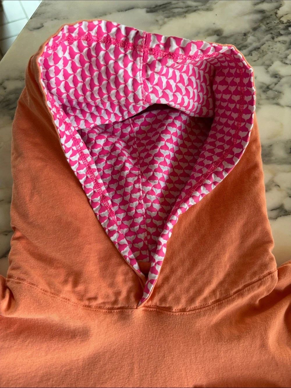 Vineyard Vines Coral Hooded Tunic with Pink Patterned Hooded Lining Girls 16